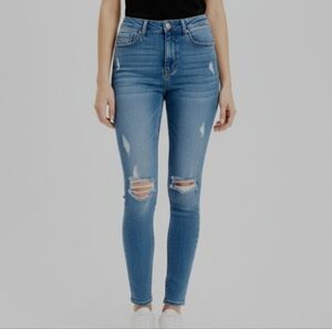 DIVIDED H&M Skinny Leg Jeans Women's Blue Mid Rise Distressed - Size 2